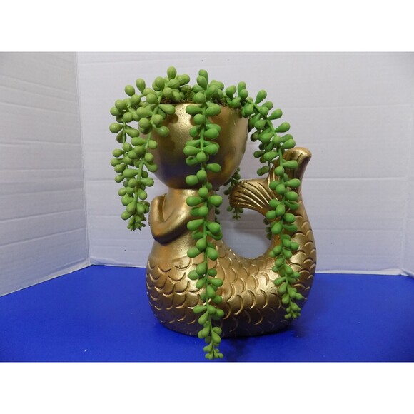 NEW Beautiful Rare Mermaid & Faux Plant Figurine Statue Coastal Nautical Decor - Picture 7 of 8